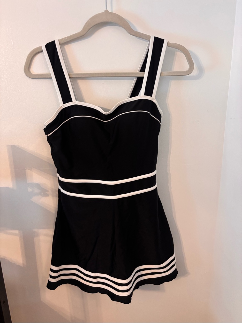 Shore Shapes Classic Black One-Piece Swimdress with White Trim